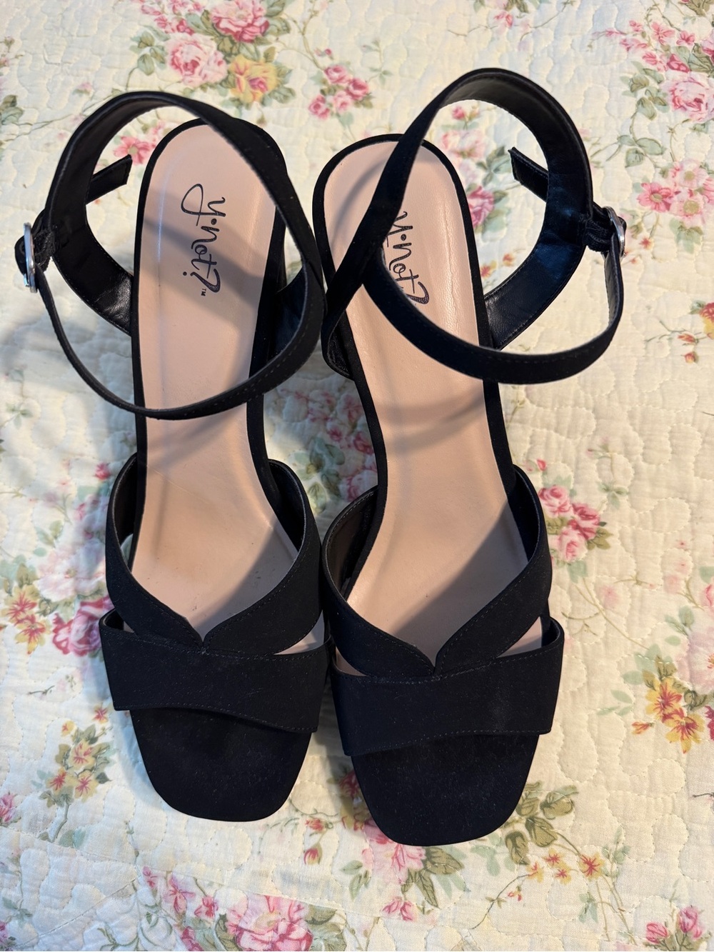 Y-Not Black Strappy Block Heel Sandals for Women Size 11 Medium